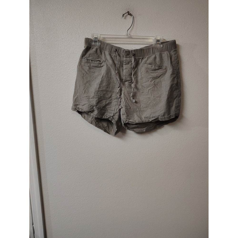 Just Living Linen Blend Elastic Waist Drawstring Shorts Taupe Khaki Size M